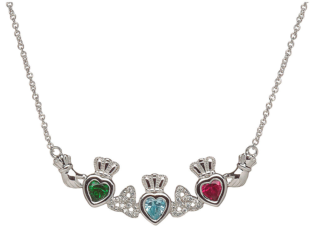 ShanOre Claddagh Trinity Mothers Pendant Necklace Personalize 3 5mm Heart Shape Simulated Birthstones