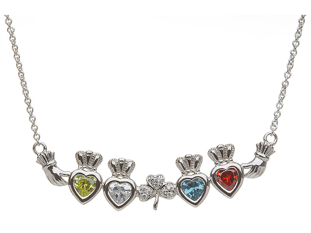 ShanOre Claddagh Shamrock Mothers Pendant Necklace Personalize 4 5mm Heart Shape Simulated Birthstones