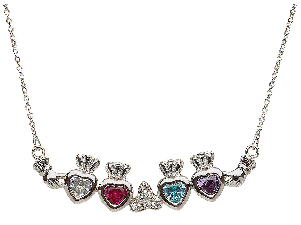ShanOre Claddagh Trinity Mothers Pendant Necklace Personalize 4  5mm Heart Shape Simulated Birthstones