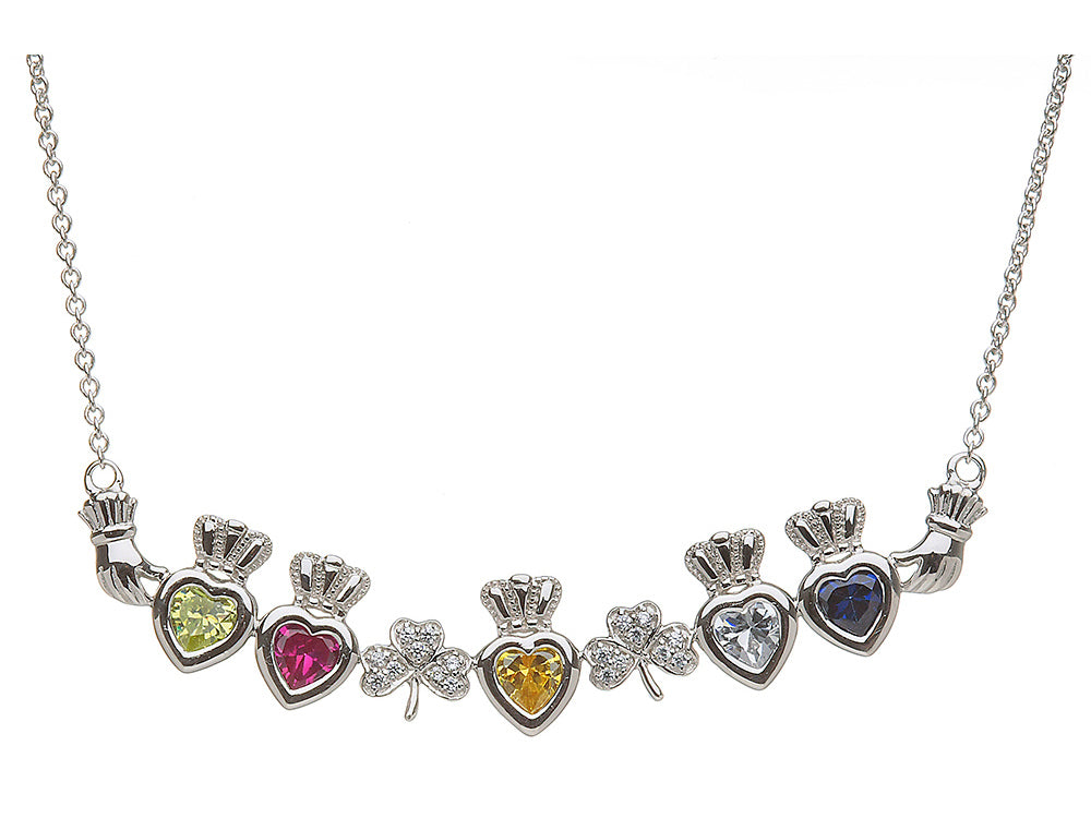ShanOre Claddagh Shamrock Mothers Pendant Necklace Personalize 5 5mm Heart Shape Simulated Birthstones