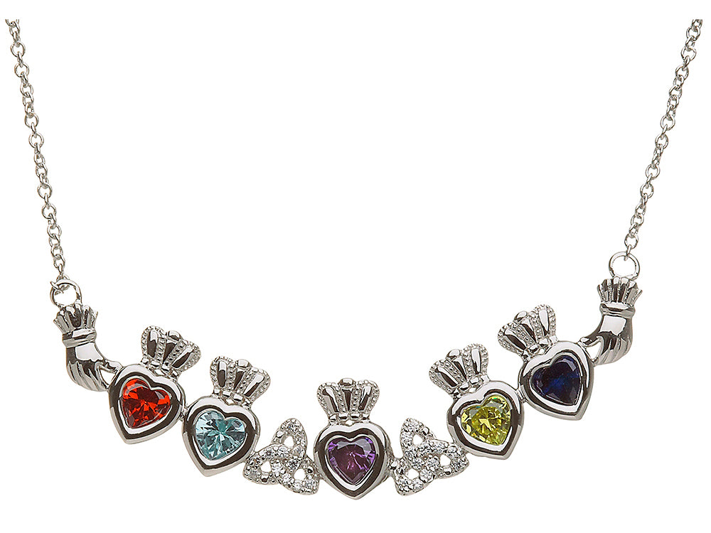 ShanOre Claddagh Trinity Mothers Pendant Necklace Personalize 5 5mm Heart Shape Simulated Birthstones