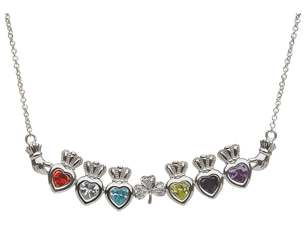 ShanOre Claddagh Shamrock Mothers Pendant Necklace Personalize 6 5mm Heart Shape Simulated Birthstones