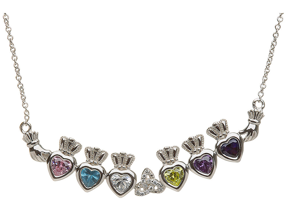 ShanOre Claddagh Trinity Mothers Pendant Necklace Personalize 6 5mm Heart Shape Simulated Birthstones
