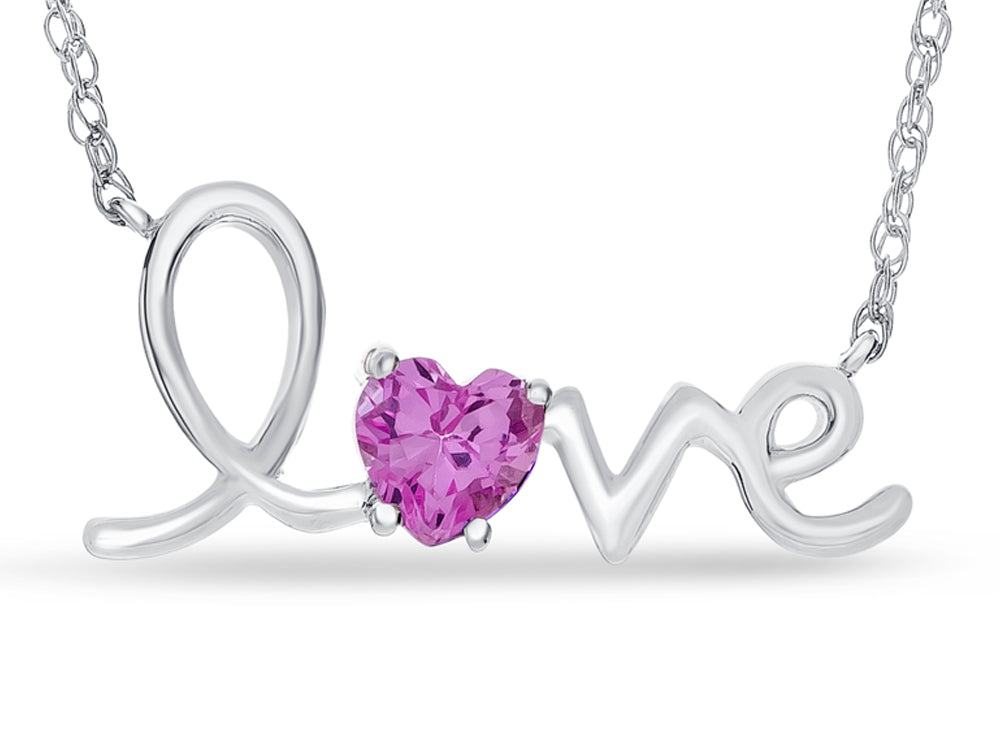 FJC Finejewelers Sterling Silver 18 Inch Love Necklace with 5mm Heart Shape Created Pink Sapphire