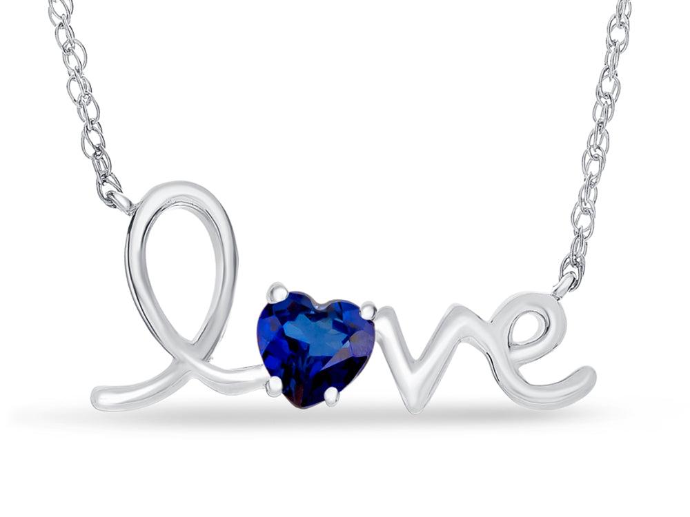FJC Finejewelers Sterling Silver 18 Inch Love Necklace with 5mm Heart Shape Created Blue Sapphire