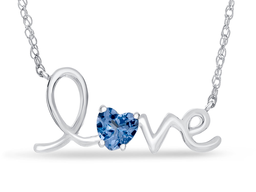 FJC Finejewelers Sterling Silver 18 Inch Love Necklace with 5mm Heart Shape Simulated Aquamarine