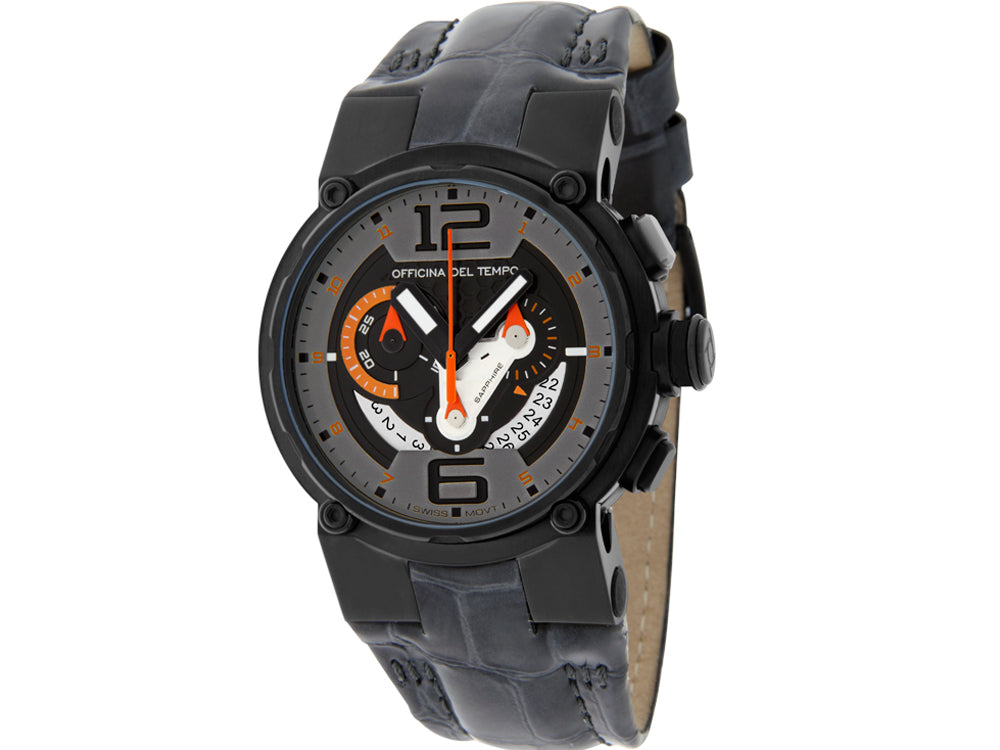 Officina Del Tempo Racing 44mm Chronograph Leather Band Black PVD (OT1051/1240GOG) Made in Italy