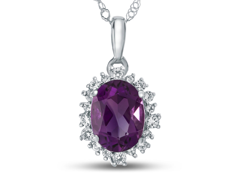 FJC Finejewelers 10k White Gold Oval Amethyst with White Topaz accent stones Halo Pendant Necklace
