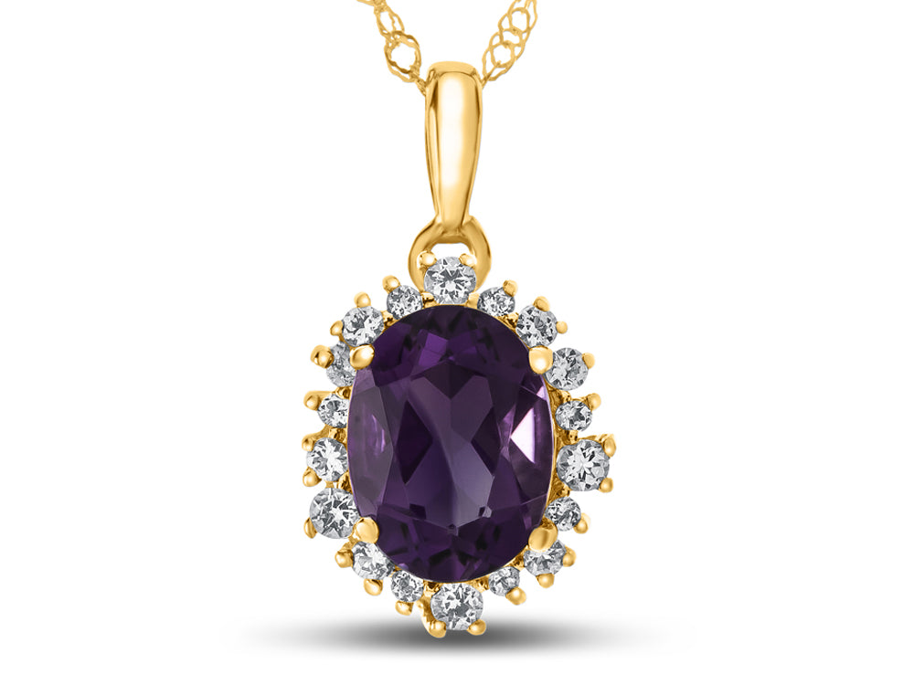 FJC Finejewelers 10k Yellow Gold Oval Amethyst with White Topaz accent stones Halo Pendant Necklace
