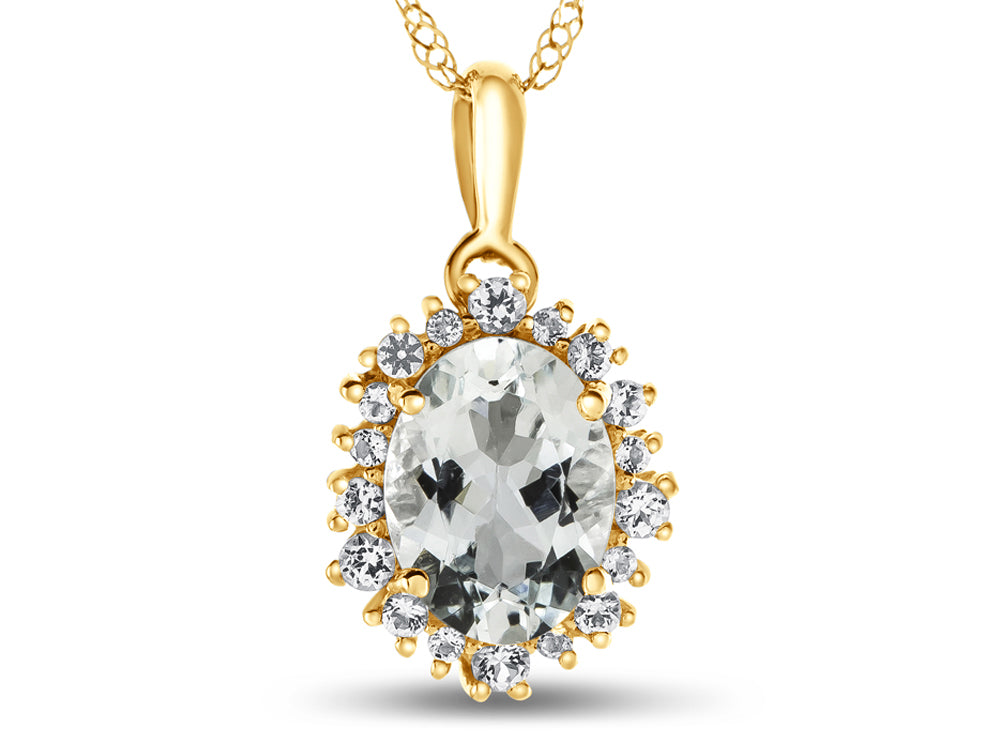 FJC Finejewelers 10k Yellow Gold Oval Aquamarine with White Topaz accent stones Halo Pendant Necklace