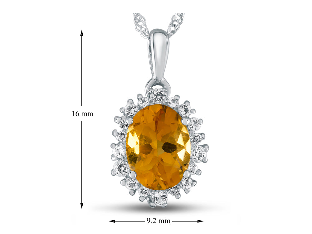 FJC Finejewelers 10k White Gold Oval Citrine with White Topaz accent stones Halo Pendant Necklace