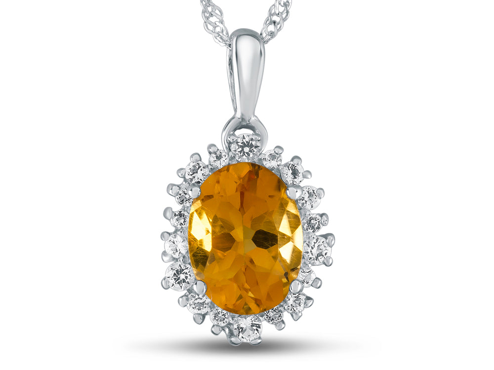 FJC Finejewelers 10k White Gold Oval Citrine with White Topaz accent stones Halo Pendant Necklace