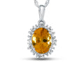 FJC Finejewelers 10k White Gold Oval Citrine with White Topaz accent stones Halo Pendant Necklace