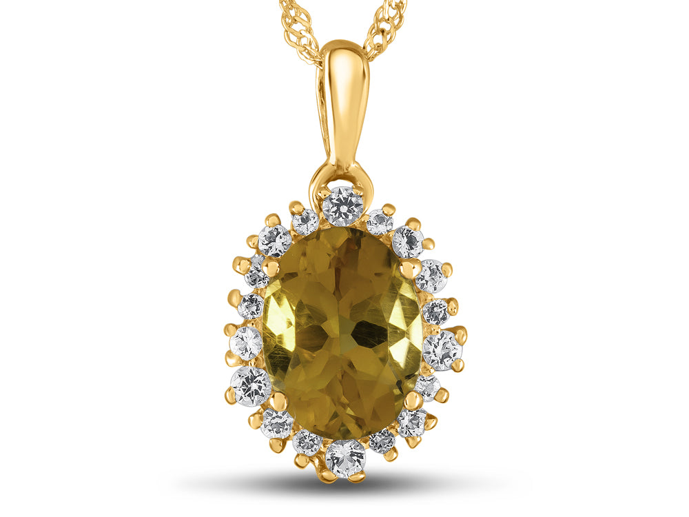 FJC Finejewelers 10k Yellow Gold Oval Citrine with White Topaz accent stones Halo Pendant Necklace