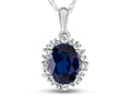 FJC Finejewelers 10k White Gold Oval Created Blue Sapphire with White Topaz accent stones Halo Pendant Necklace