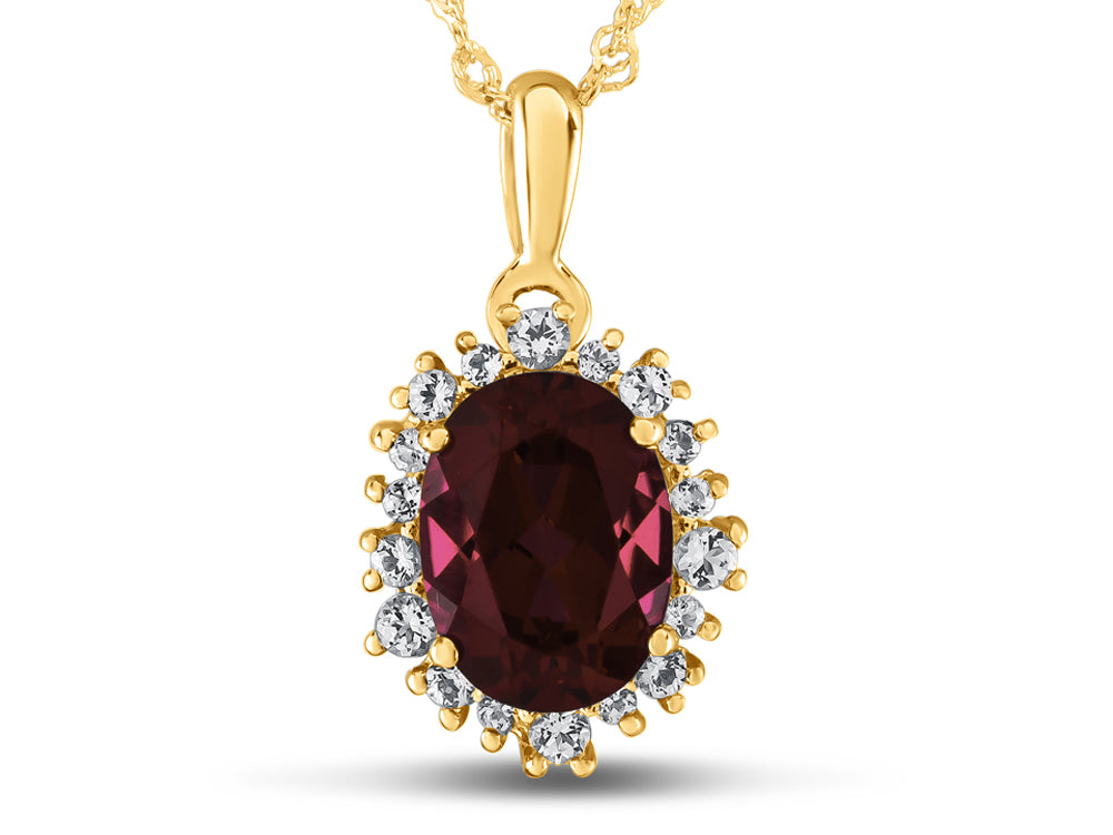 FJC Finejewelers 10k Yellow Gold Oval Created Ruby with White Topaz accent stones Halo Pendant Necklace