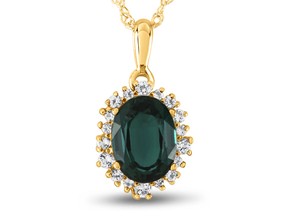 FJC Finejewelers 10k Yellow Gold Oval Created Emerald with White Topaz accent stones Halo Pendant Necklace