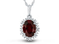 FJC Finejewelers 10k White Gold Oval Garnet with White Topaz accent stones Halo Pendant Necklace