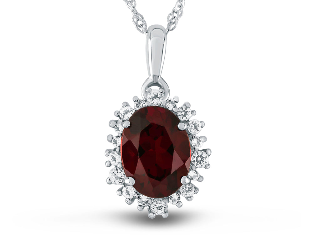 FJC Finejewelers 10k White Gold Oval Garnet with White Topaz accent stones Halo Pendant Necklace