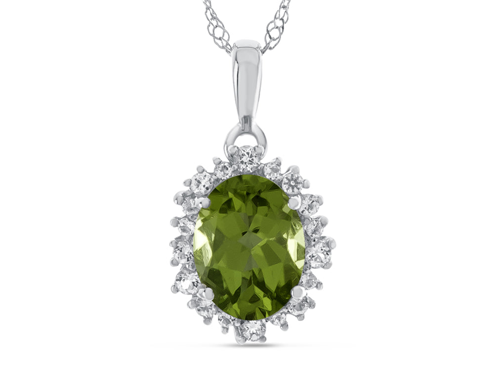 FJC Finejewelers 10k White Gold Oval Peridot with White Topaz accent stones Halo Pendant Necklace