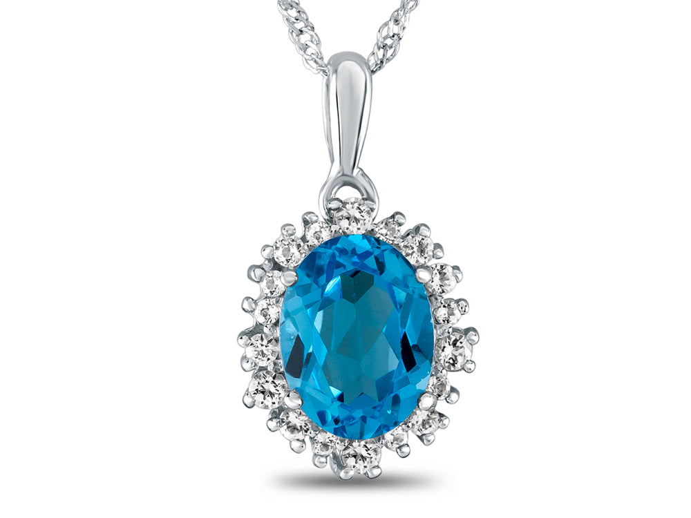 FJC Finejewelers 10k White Gold Oval Swiss Blue Topaz with White Topaz accent stones Halo Pendant Necklace
