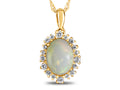 FJC Finejewelers 10k Yellow Gold Oval Opal with White Topaz accent stones Halo Pendant Necklace