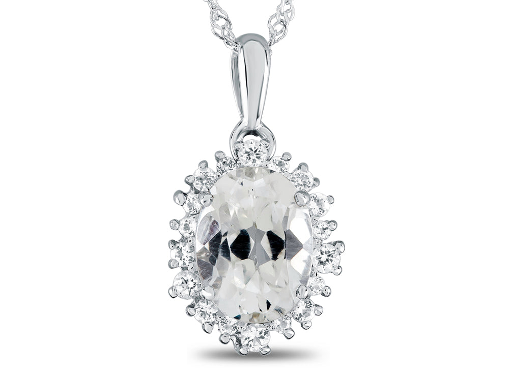 FJC Finejewelers 10k White Gold Oval White Topaz with White Topaz accent stones Halo Pendant Necklace