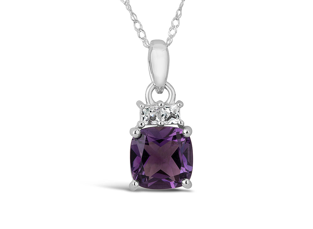 FJC Finejewelers 10k White Gold 7mm Cushion-Cut Amethyst Pendant Necklace