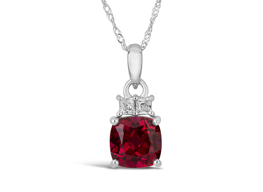 FJC Finejewelers 10k White Gold 7mm Cushion-Cut Created Ruby Pendant Necklace