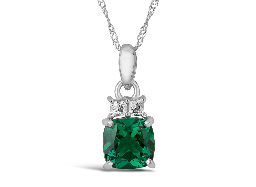 FJC Finejewelers 10k White Gold 7mm Cushion-Cut Created Emerald Pendant Necklace