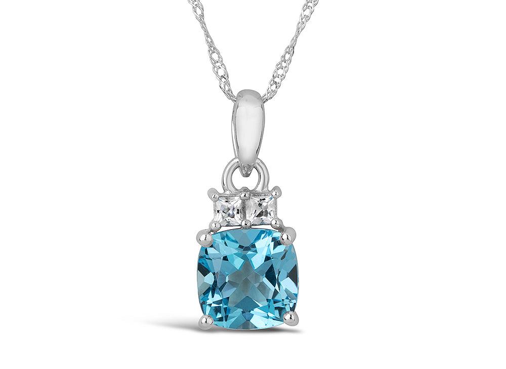 FJC Finejewelers 10k White Gold 7mm Cushion-Cut Swiss Blue Topaz Pendant Necklace