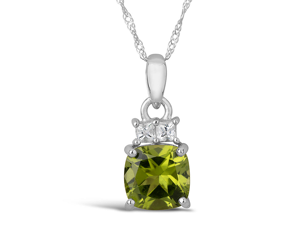 FJC Finejewelers 10k White Gold 7mm Cushion-Cut Peridot Pendant Necklace