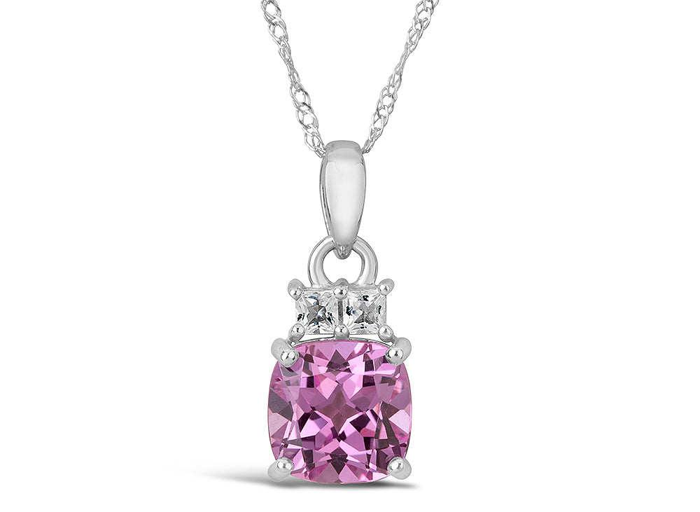 FJC Finejewelers 10k White Gold 7mm Cushion-Cut Created Pink Sapphire with White Topaz Pendant Necklace
