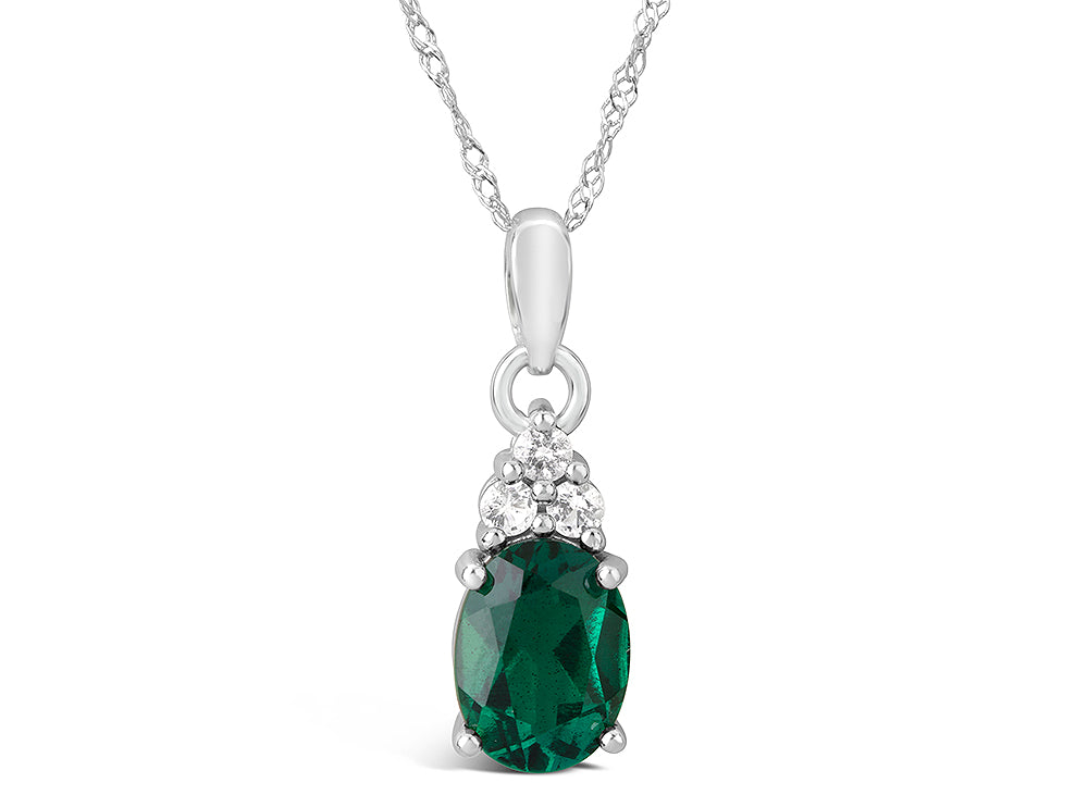 FJC Finejewelers 10k White Gold 8x6mm Oval Created Emerald Pendant Necklace