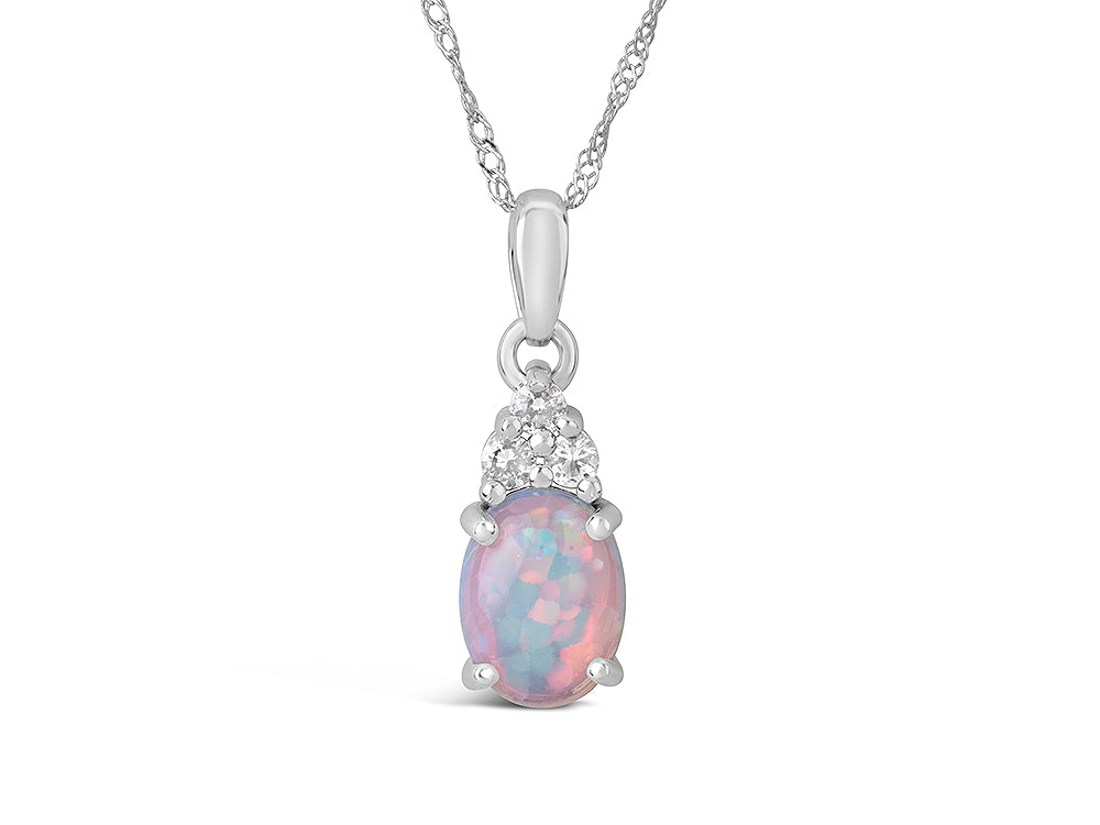 FJC Finejewelers 10k White Gold 8x6mm Oval Created Opal Pendant Necklace