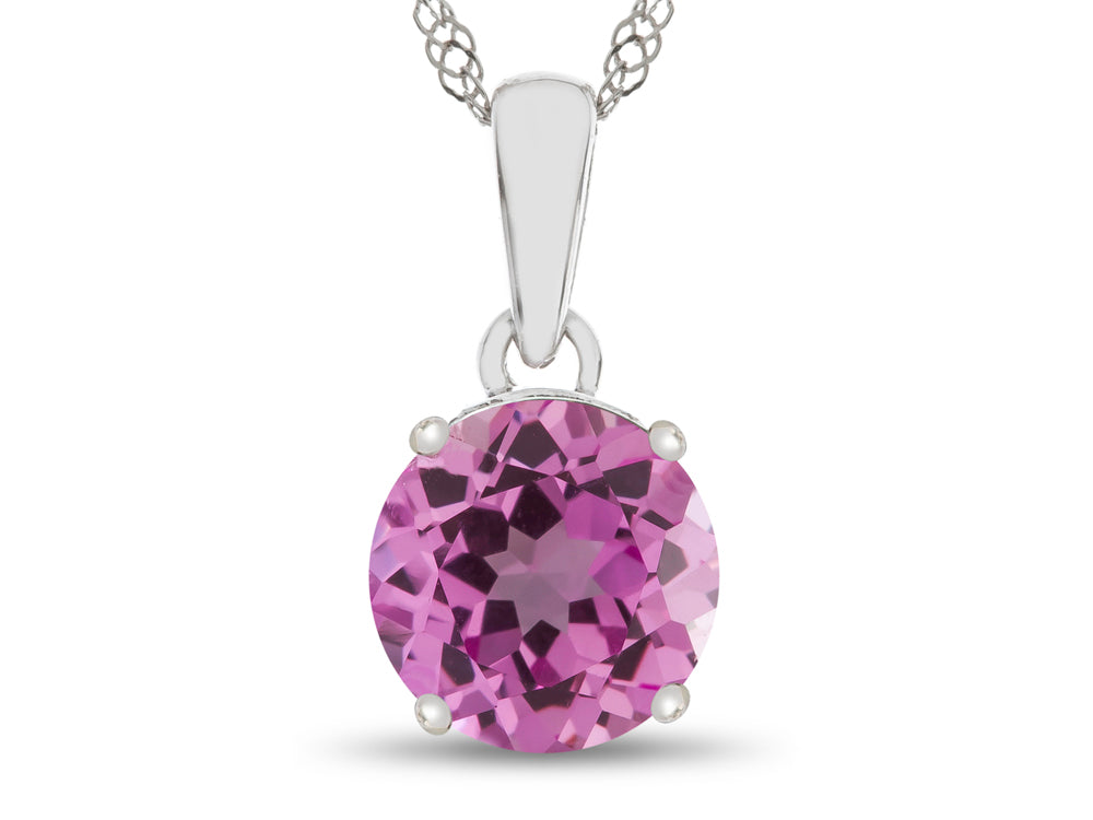 FJC Finejewelers 10k White Gold 7mm Round Created Pink Sapphire Pendant Necklace