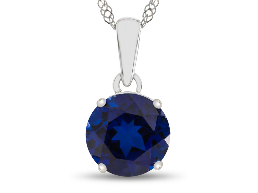 FJC Finejewelers 10k White Gold 7mm Round Created Blue Sapphire Pendant Necklace