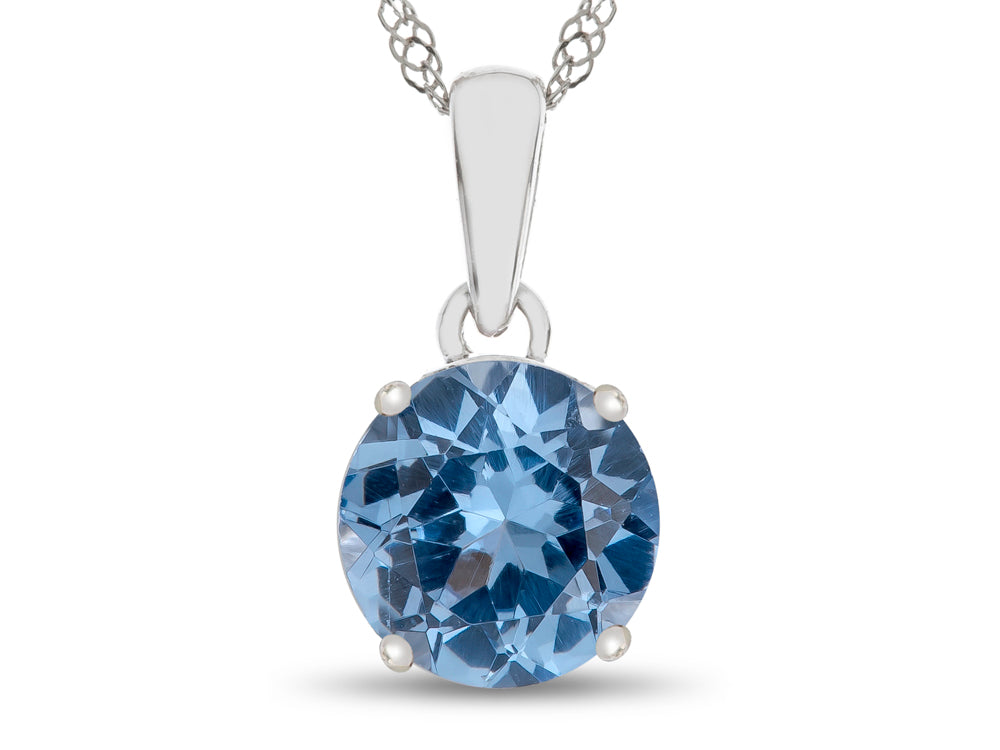 FJC Finejewelers 10k White Gold 7mm Round Simulated Aquamarine Pendant Necklace