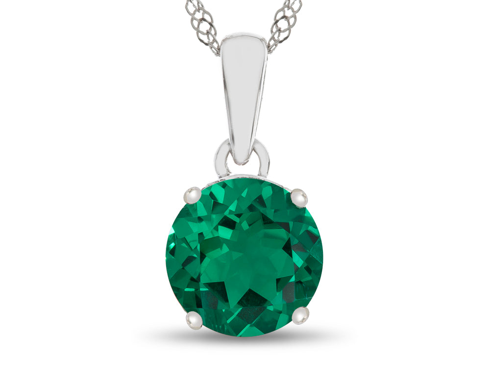 FJC Finejewelers 10k White Gold 7mm Round Simulated Emerald Pendant Necklace