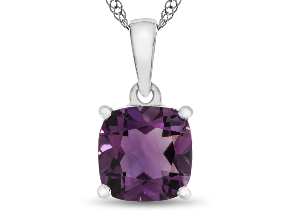 FJC Finejewelers 10k White Gold 7mm Cushion-Cut Amethyst Pendant Necklace