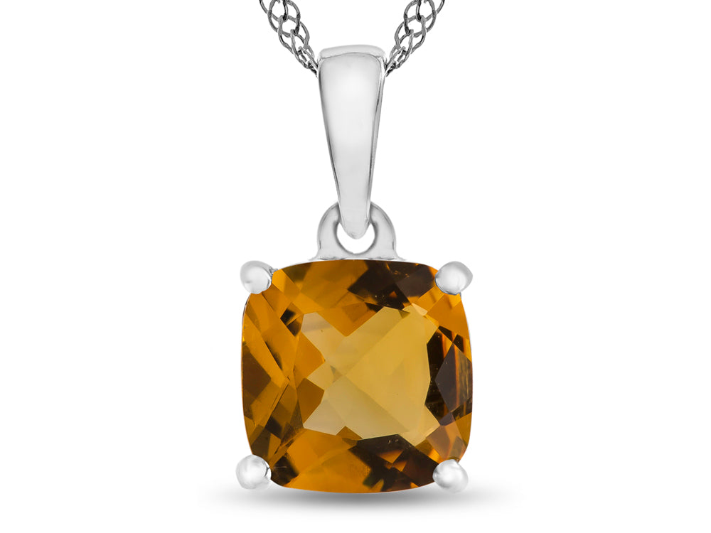 FJC Finejewelers 10k White Gold 7mm Cushion-Cut Citrine Pendant Necklace