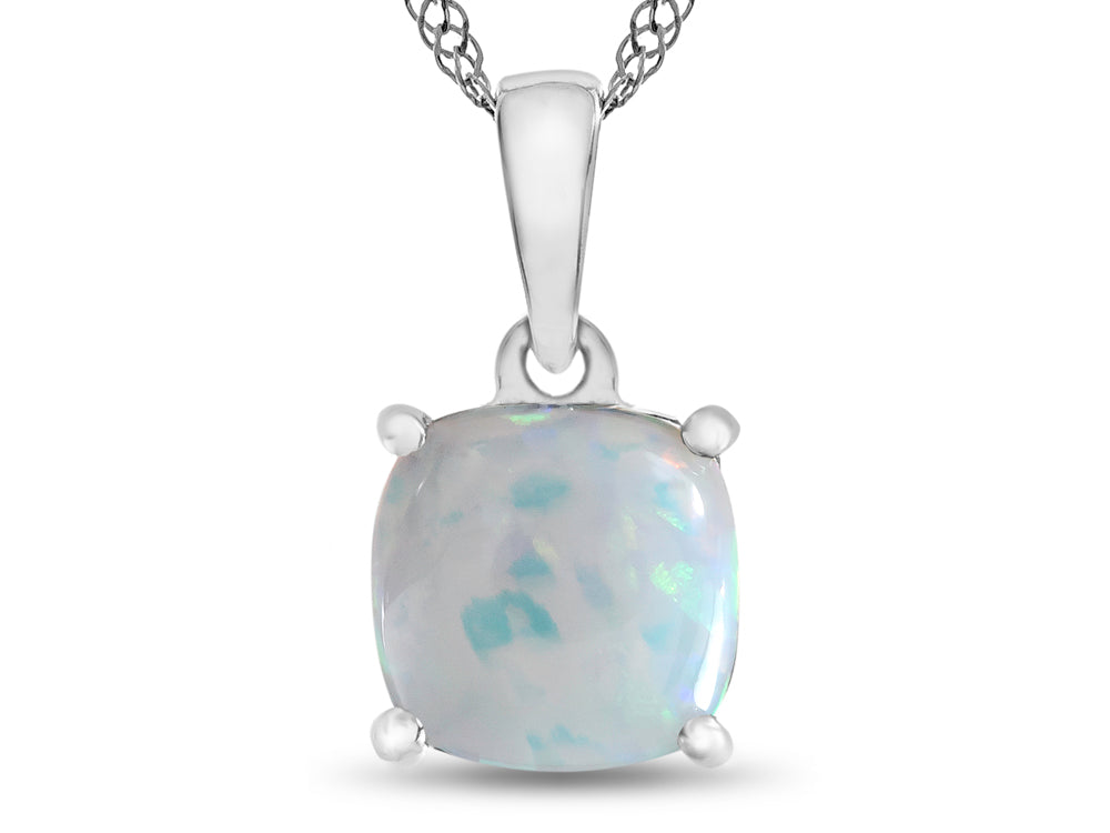 FJC Finejewelers 10k White Gold 7mm Cushion-Cut Created Opal Pendant Necklace
