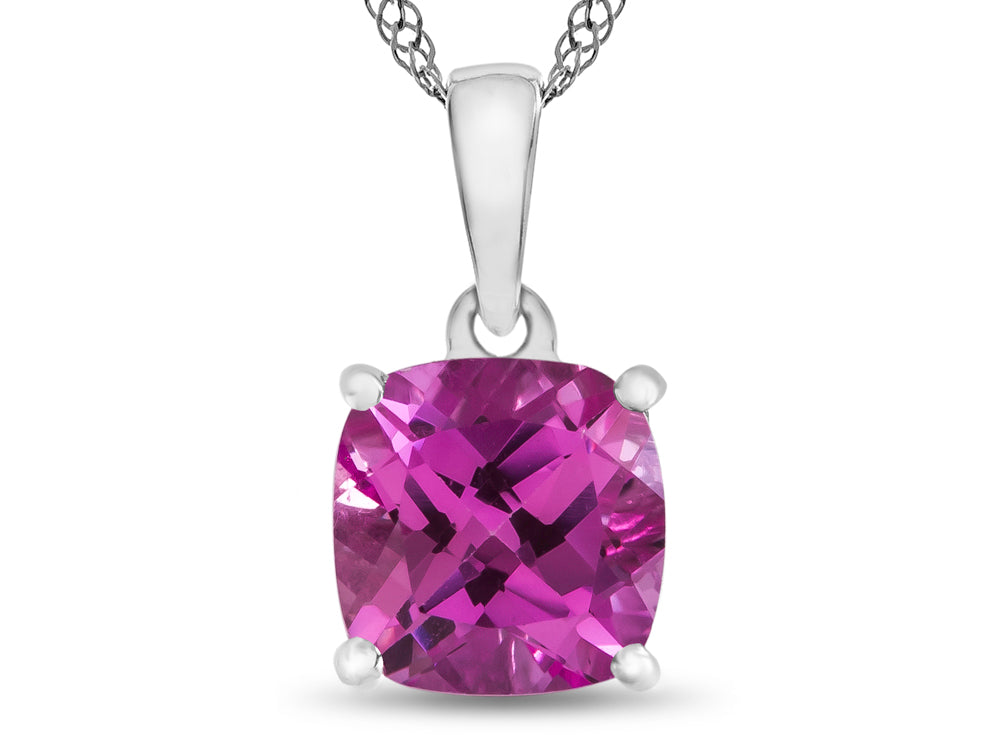 FJC Finejewelers 10k White Gold 7mm Cushion-Cut Created Pink Sapphire Pendant Necklace