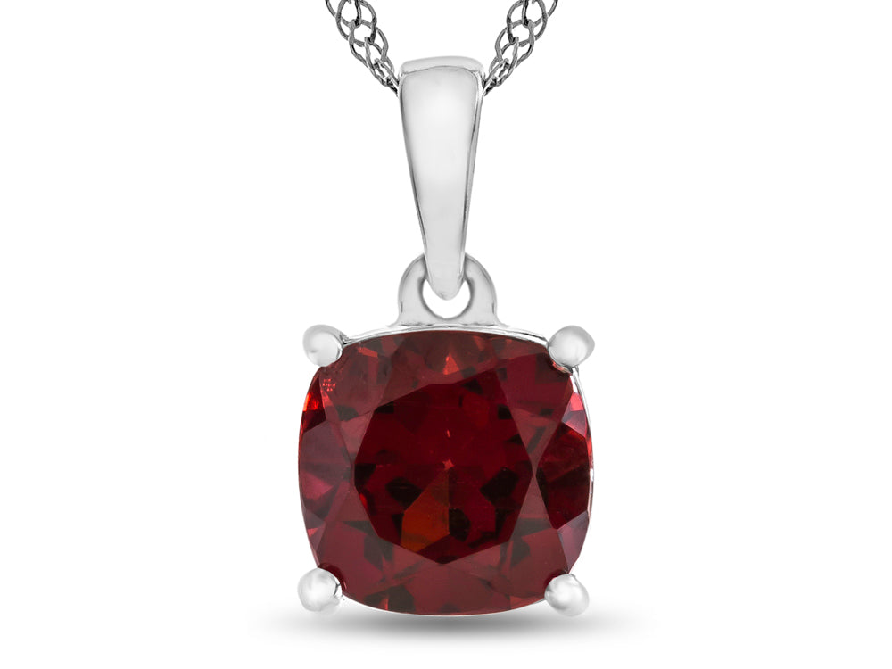 FJC Finejewelers 10k White Gold 7mm Cushion-Cut Garnet Pendant Necklace