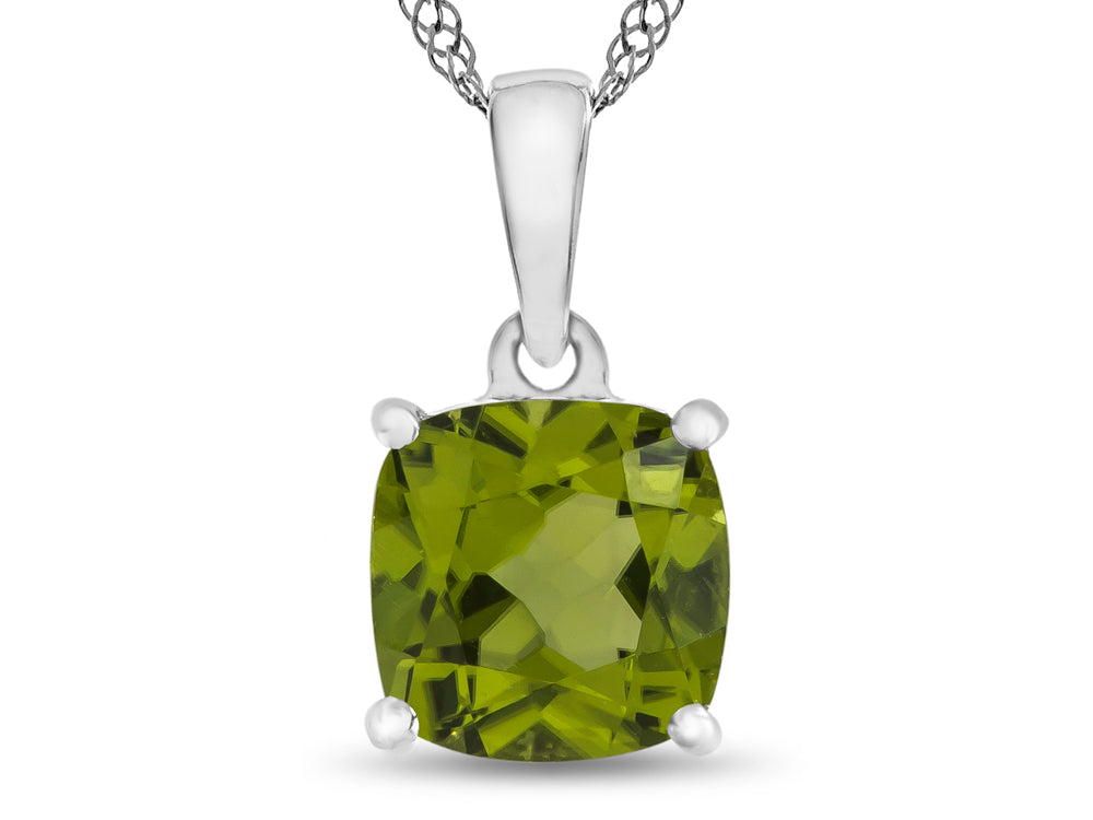 FJC Finejewelers 10k White Gold 7mm Cushion-Cut Peridot Pendant Necklace