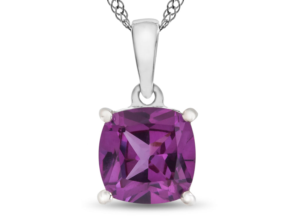 FJC Finejewelers 10k White Gold 7mm Cushion-Cut Simulated Alexandrite Pendant Necklace