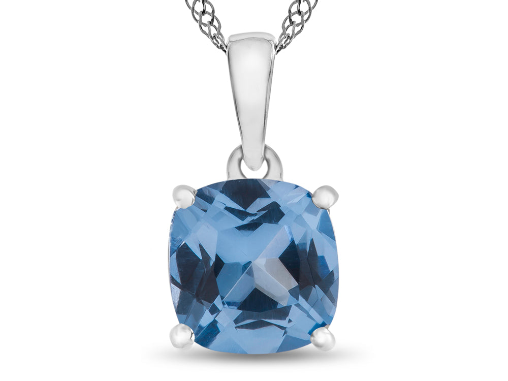FJC Finejewelers 10k White Gold 7mm Cushion-Cut Simulated Aquamarine Pendant Necklace