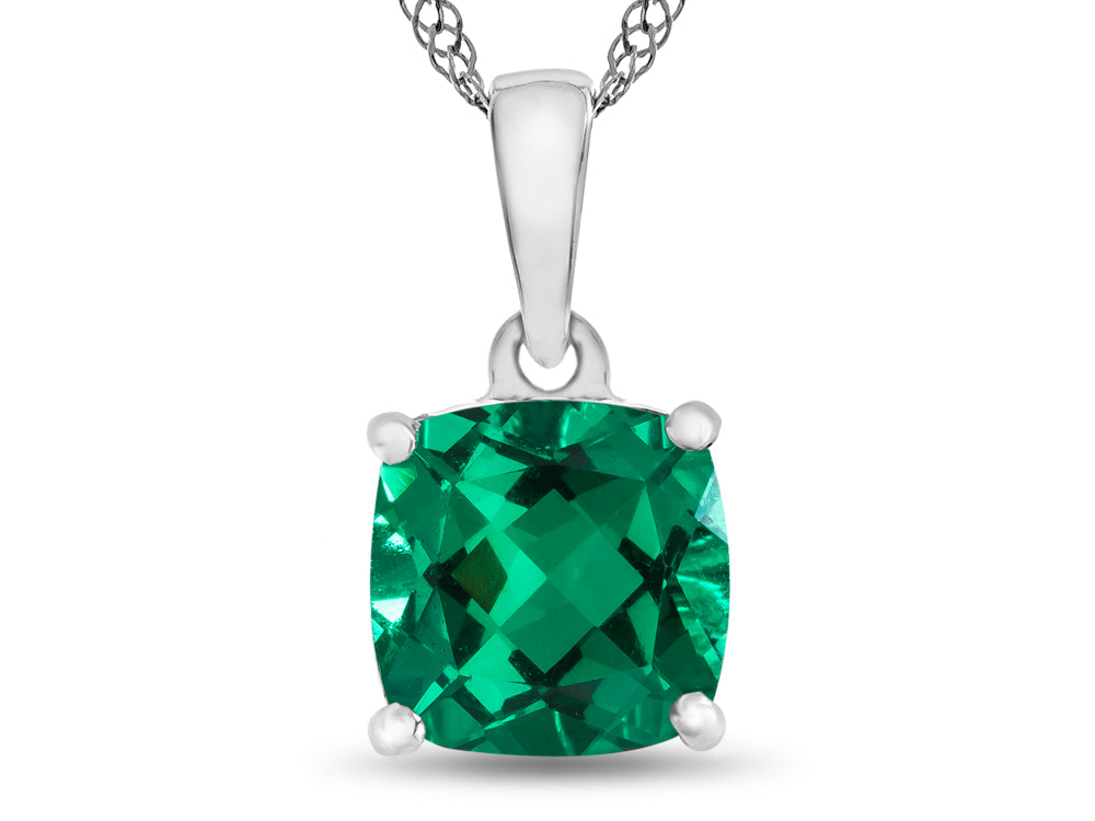 FJC Finejewelers 10k White Gold 7mm Cushion-Cut Simulated Emerald Pendant Necklace