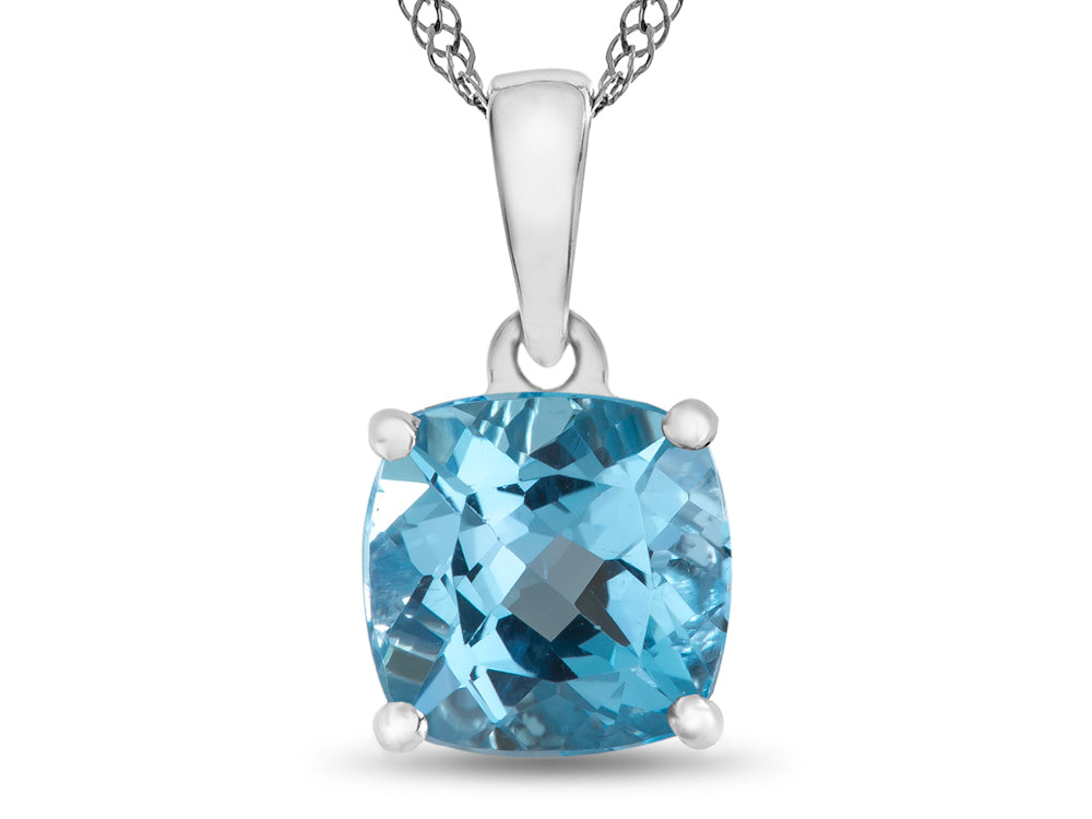 FJC Finejewelers 10k White Gold 7mm Cushion-Cut Swiss Blue Topaz Pendant Necklace
