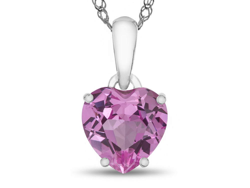 FJC Finejewelers 10k White Gold 7mm Heart Shaped Created Pink Sapphire Pendant Necklace